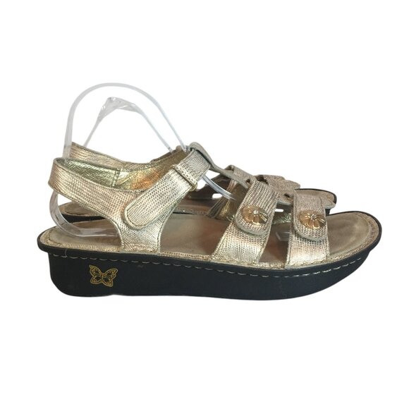 Alegria Womens Gold Cream Leather Sandals Size 9.5-10/40 Hook & Loop - Picture 7 of 11